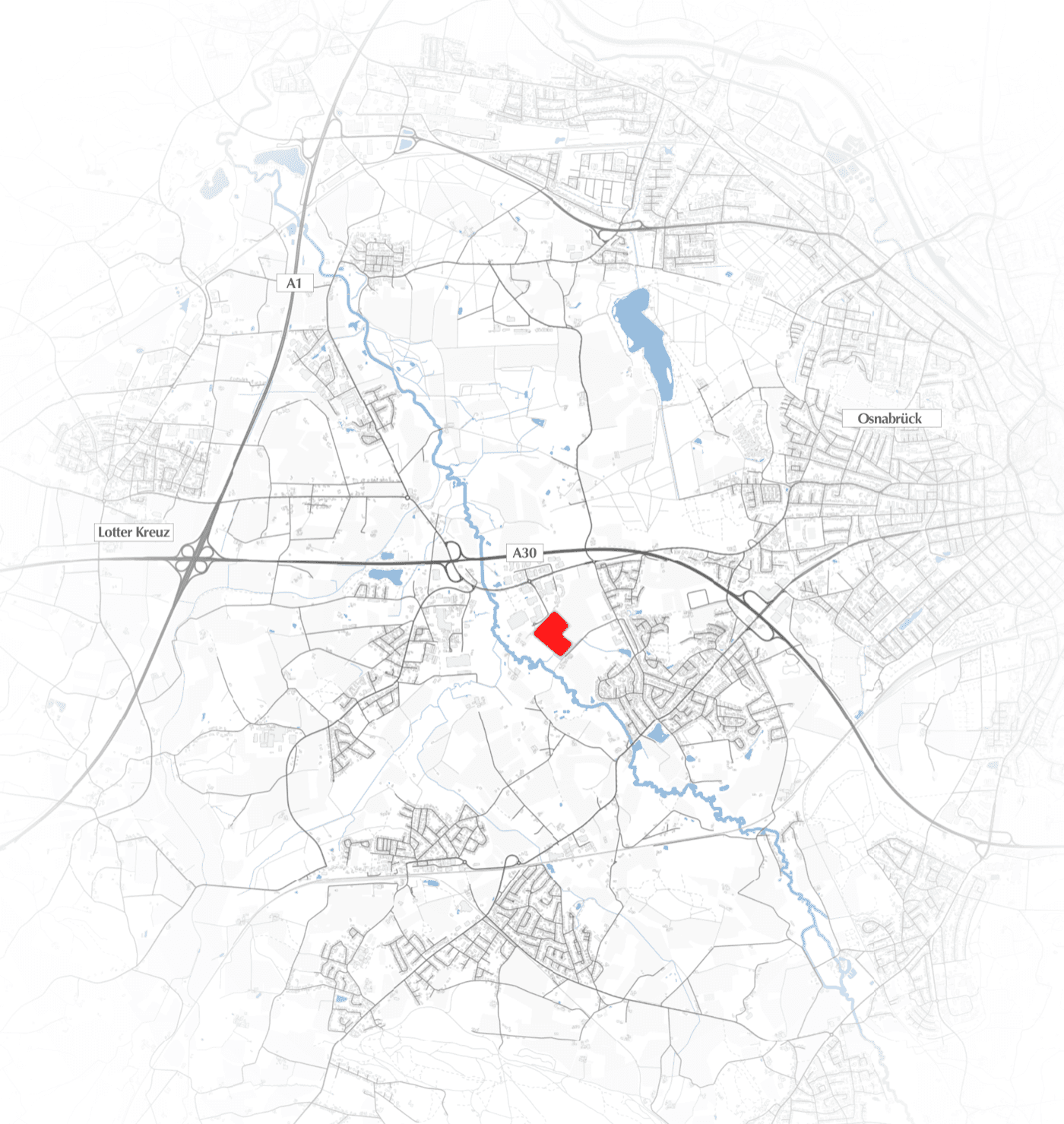 Kartenausschnitt: Lage des Business Park Osnabrück am Lotter Kreuz